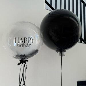 2er Set - XL Ballon Transparent mit Federn & Beschriftung - Geburtstag
